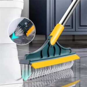 2-in-1 Floor Scrubber Brush with Wiper | V-Shape Hard Bristles | 120° Rotating Head