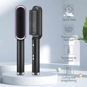 2-in-1 Hair Straightener Brush | Ceramic Anti-Scald Hot Comb