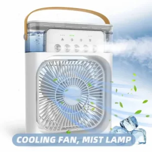Portable USB Air Cooler Fan with LED Night Light & Humidifier – 3-Speed Mini AC with Water Mist Spray
