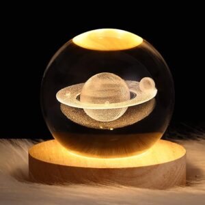 3D Galaxy Crystal Ball Night Light – LED Glass Lamp with Wooden Stand